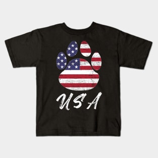 Dog paw print American flag USA tshirt Kids T-Shirt